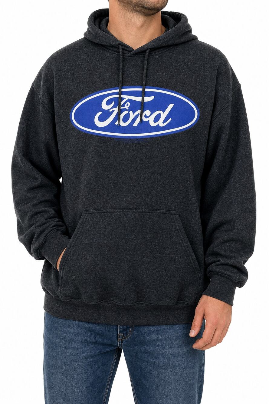 Gildan Ford Logo Graphic Pullover Hoodie Charcoal Gray XXL 2XL Heavy Blend USA